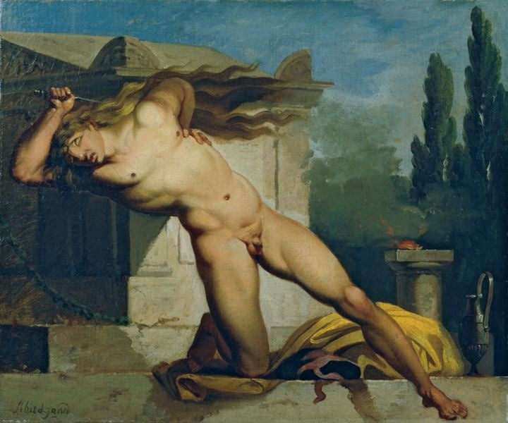 Adrastos Slays Himself on Atys' Tomb, vintage artwork by Nicolai Abraham Abildgaard, 12x8" (A4) Poster