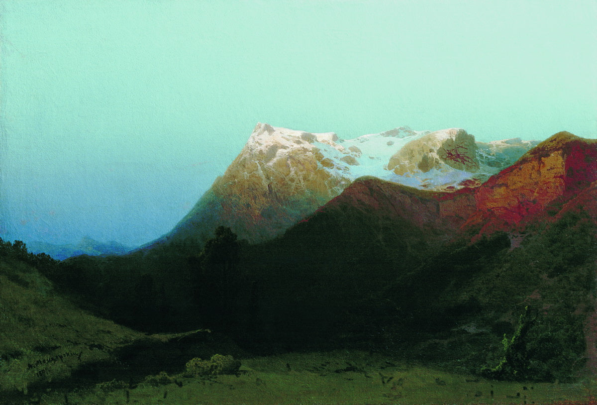 Twilight in the Mountains, vintage artwork by Arseny Meschersky, 12x8" (A4) Poster