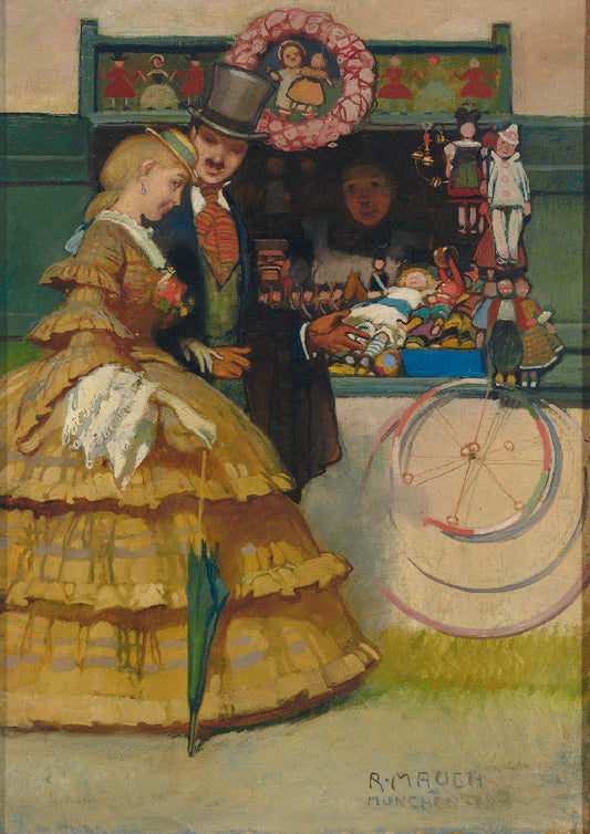Couple at a Toybooth, Vienna, vintage artwork by Richard Mauch, 12x8" (A4) Poster
