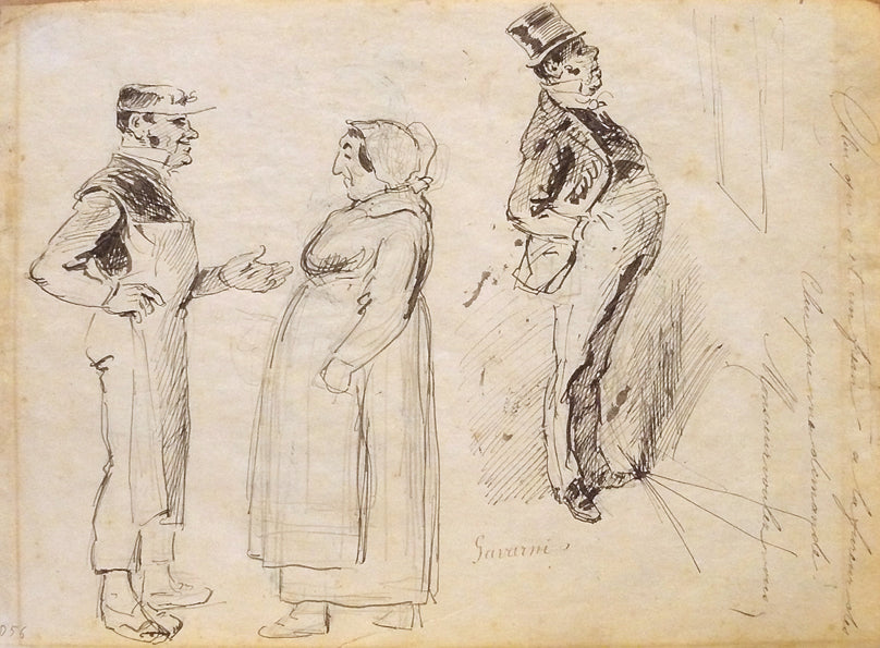 Study of characters (verso), vintage artwork by Paul Gavarni, A3 (16x12") Poster Print