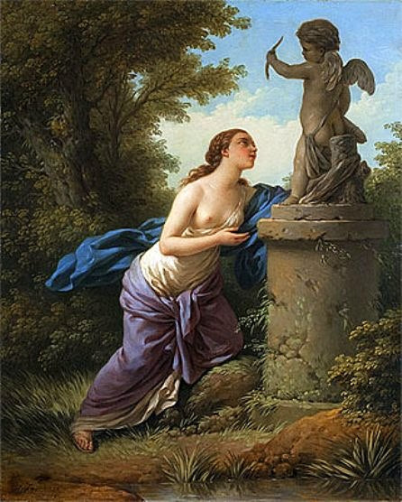 Offering to Cupid, vintage artwork by Louis Jean François Lagrenee, 12x8" (A4) Poster