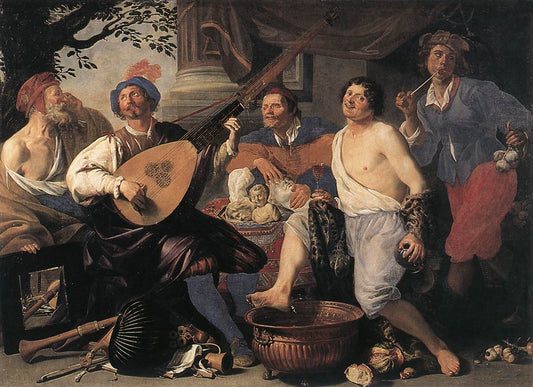 Allegory of the Five Senses, vintage artwork by Theodore Rombouts, 12x8" (A4) Poster