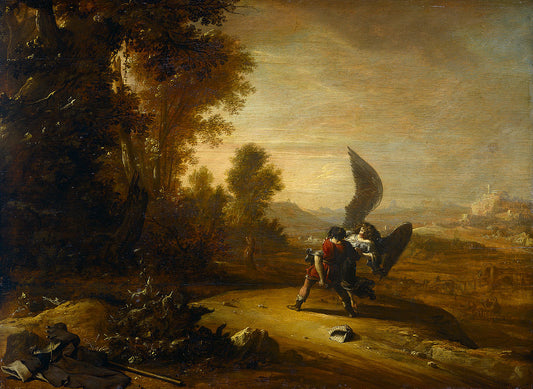 Jacob Wrestling with the Angel, vintage artwork by Bartholomeus Breenbergh, 12x8" (A4) Poster