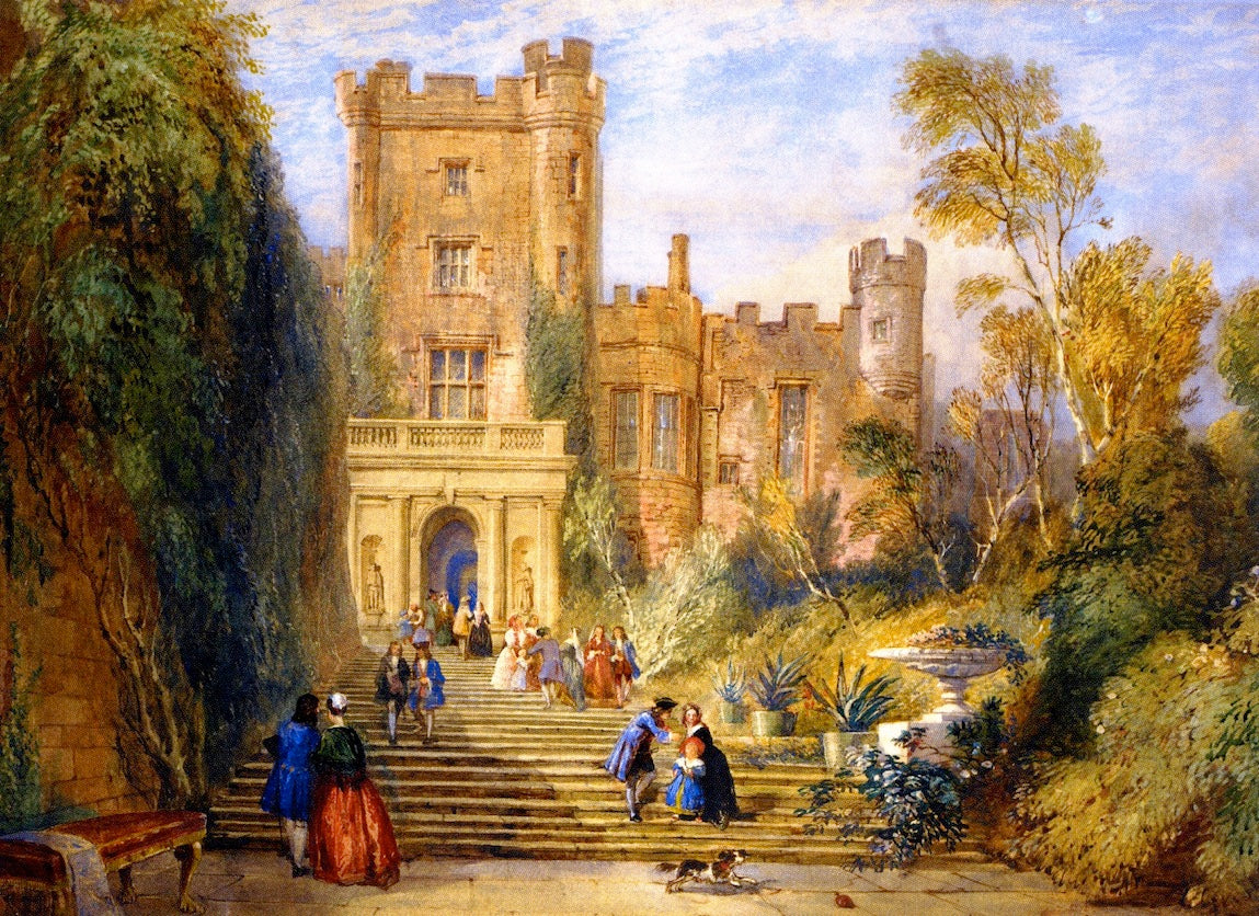 Powis Castle, vintage artwork by David Cox the Younger, A3 (16x12") Poster Print