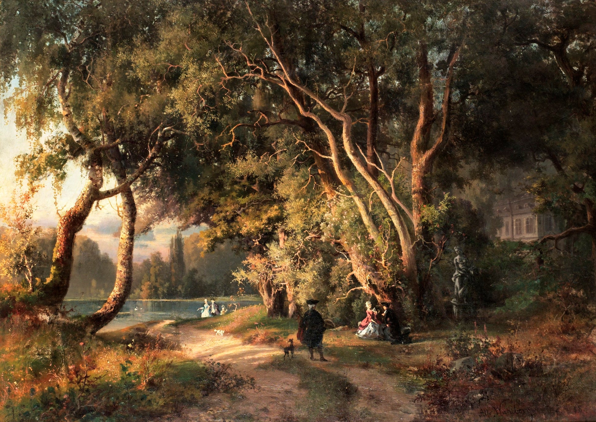 Company in the Park, vintage artwork by Alfred Wahlberg, 12x8" (A4) Poster