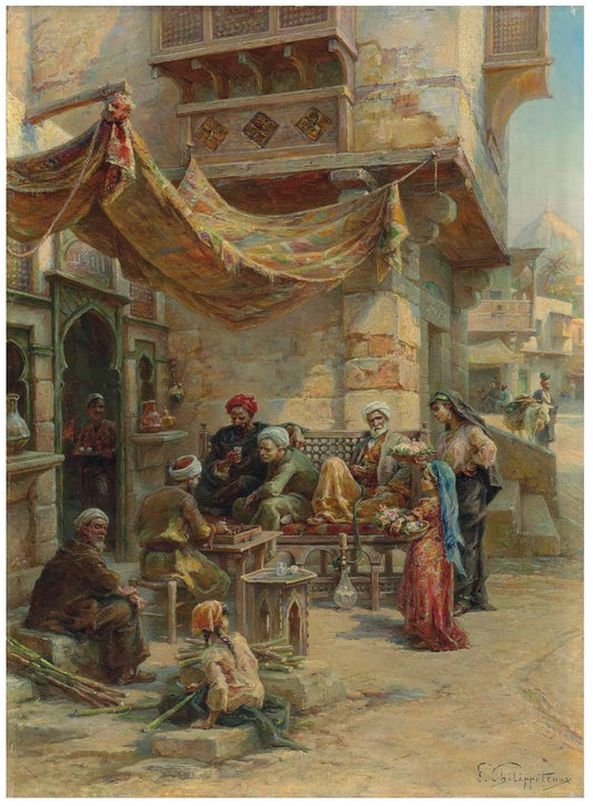 Outside the cafe, vintage artwork by Paul Dominique Philippoteaux, 12x8" (A4) Poster