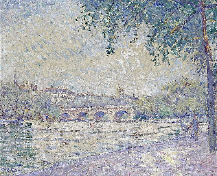 Paris, Le Pont Neuf, vintage artwork by Clarence Gihon, 12x8" (A4) Poster