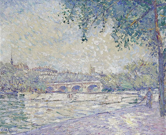 Paris, Le Pont Neuf, vintage artwork by Clarence Gihon, 12x8" (A4) Poster