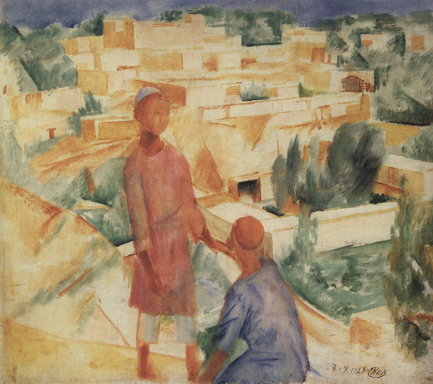 Boys in Town, vintage artwork by Kuzma Petrov-Vodkin, 12x8" (A4) Poster
