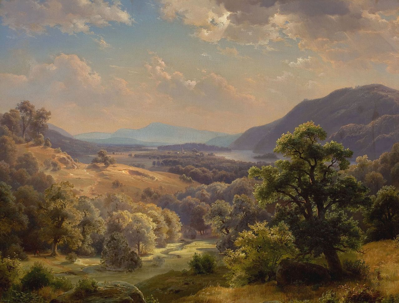 Extensive Landscape with Valley and Mountains, vintage artwork by Paul Weber, 12x8" (A4) Poster