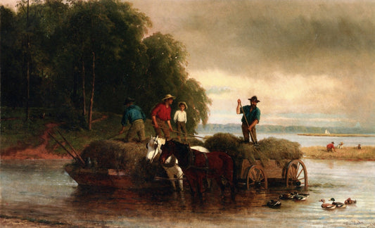 Gathering Sedge, Shrewsbury River, New Jersey, vintage artwork by William Hahn, 12x8" (A4) Poster
