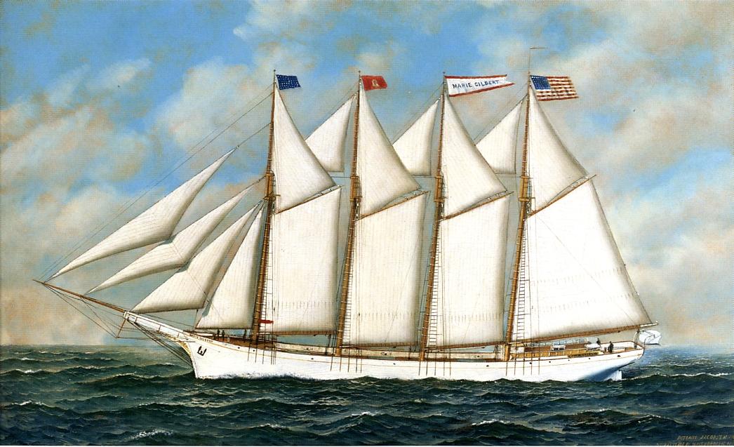 Schooner "Marie Gilbert", vintage artwork by Antonio Jacobsen, 12x8" (A4) Poster