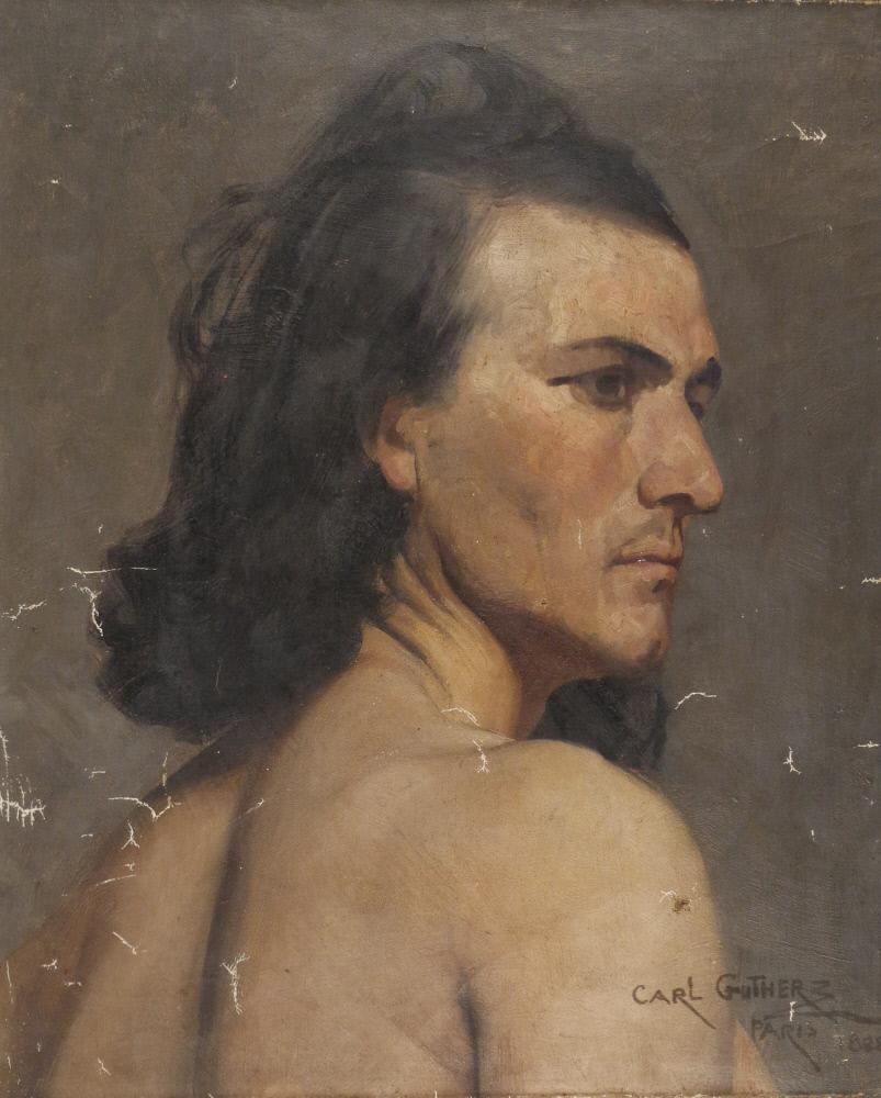 Male Head Study, Three Quarter View, vintage artwork by Carl Gutherz, 12x8" (A4) Poster
