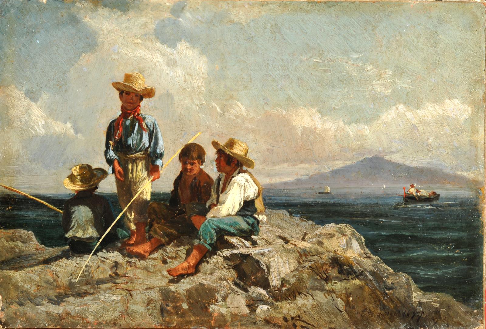 Anglers on the Rocks, vintage artwork by Nicola Palizzi, A3 (16x12") Poster Print