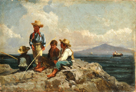 Anglers on the Rocks, vintage artwork by Nicola Palizzi, A3 (16x12") Poster Print