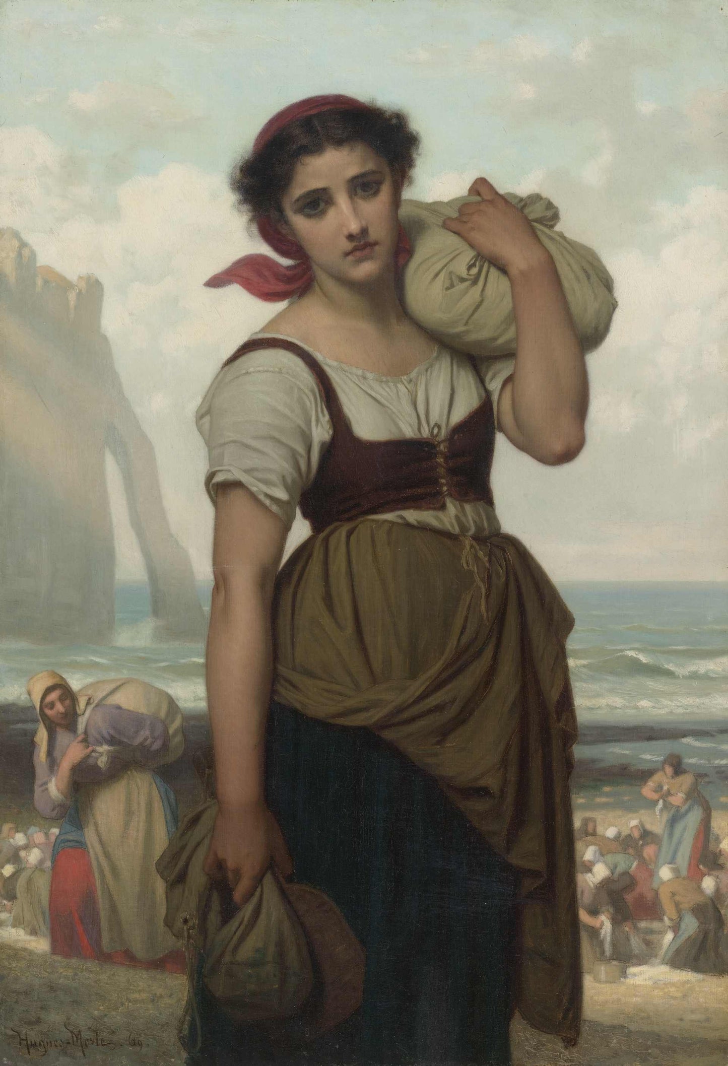 Laundress at Etretat - Laveuse d´Étretat, vintage artwork by Hugues Merle, 12x8" (A4) Poster