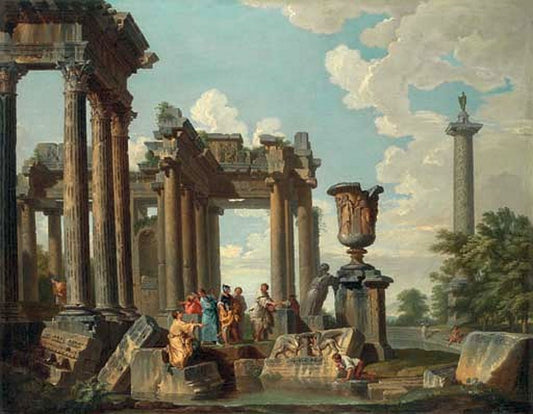 Diogenes Throwing Away His Drinking Cup., vintage artwork by Giovanni Paolo Panini, 12x8" (A4) Poster