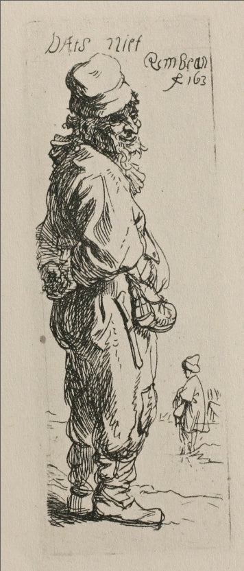A Beggar: and a Companion Piece, Turned to the Right, vintage artwork by Rembrandt van Rijn, 12x8" (A4) Poster