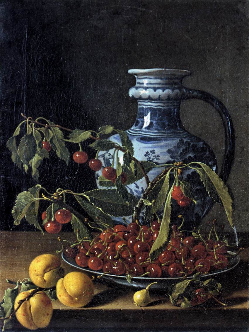 Still-Life with Fruit and a Jar, vintage artwork by Luis Melendez, 12x8" (A4) Poster