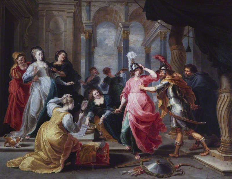 Achilles Discovered Amongst the Daughters of Lycomedes, vintage artwork by Willem van Herp the Elder, 12x8" (A4) Poster