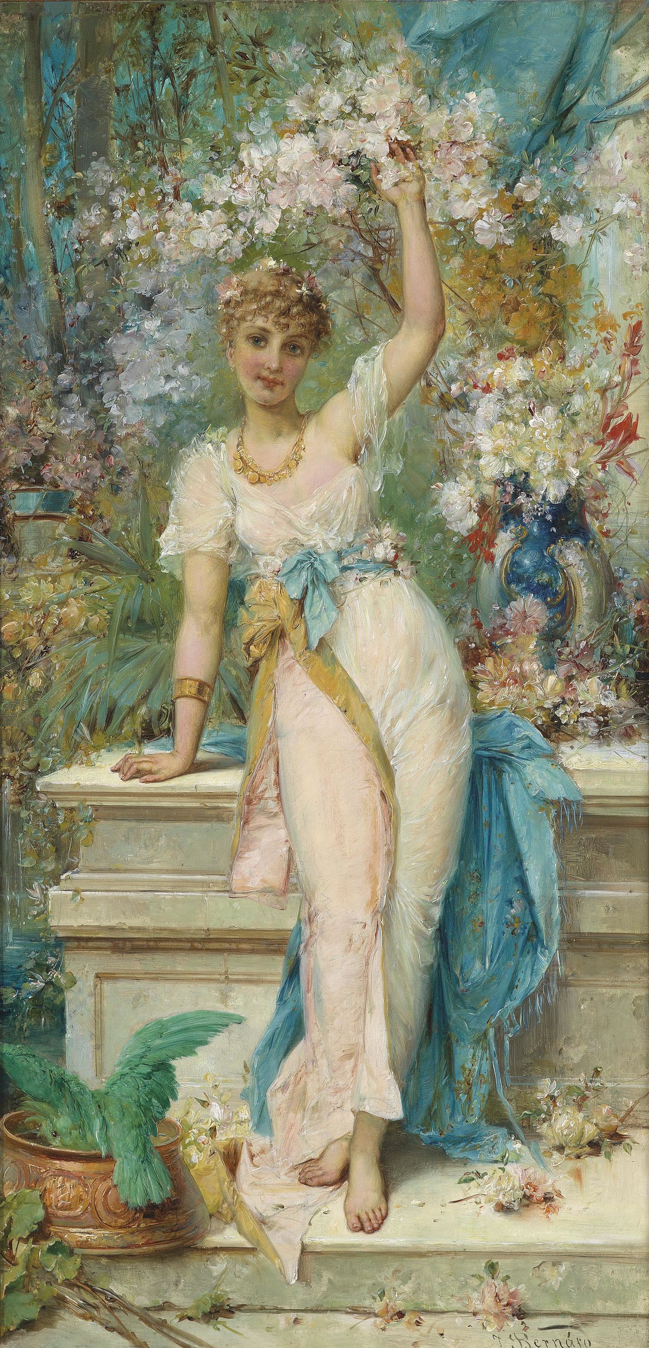 Young Woman in a Garden, vintage artwork by Joseph Bernard, 12x8" (A4) Poster