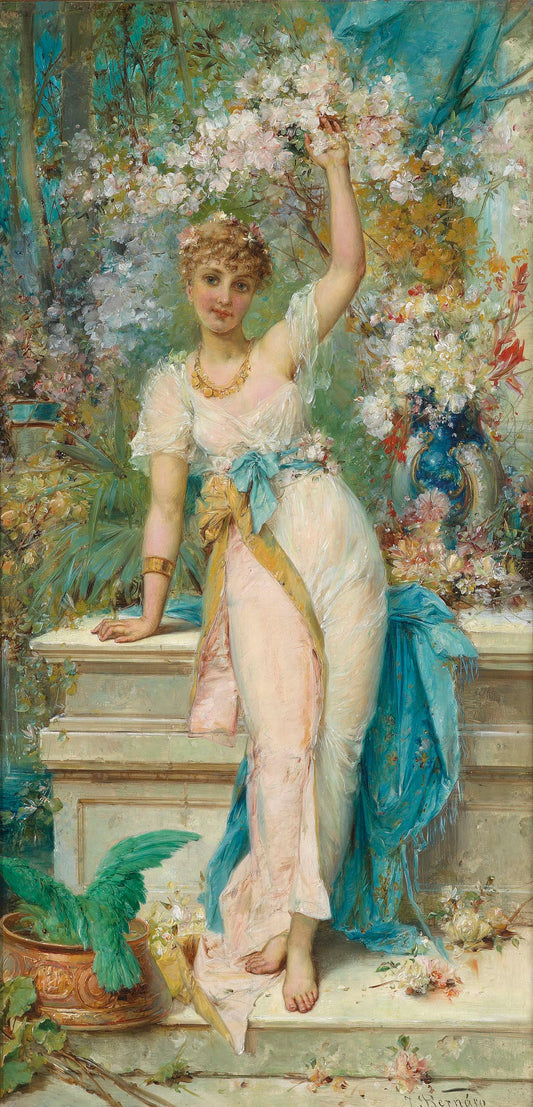 Young Woman in a Garden, vintage artwork by Joseph Bernard, 12x8" (A4) Poster