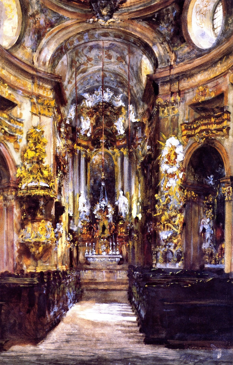 Interior of Saint Peter's Church in Vienna, vintage artwork by Adolph von Menzel, A3 (16x12") Poster Print