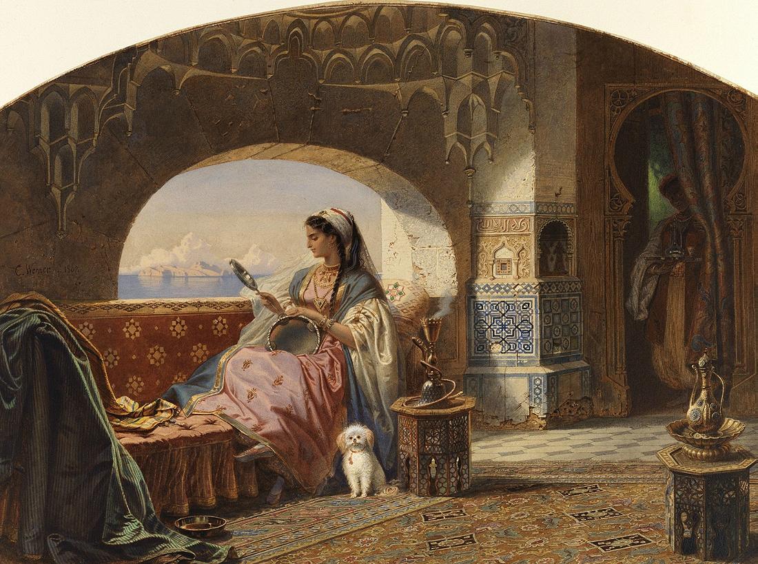 Beauty with a Tambourine, vintage artwork by Carl Friedrich Heinrich Werner, A3 (16x12") Poster Print