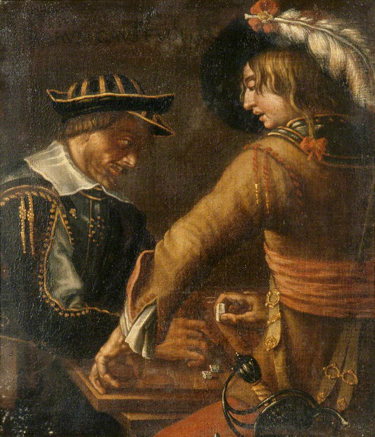 Soldiers Playing Trik-Trak, vintage artwork by Bartolomeo Manfredi, 12x8" (A4) Poster
