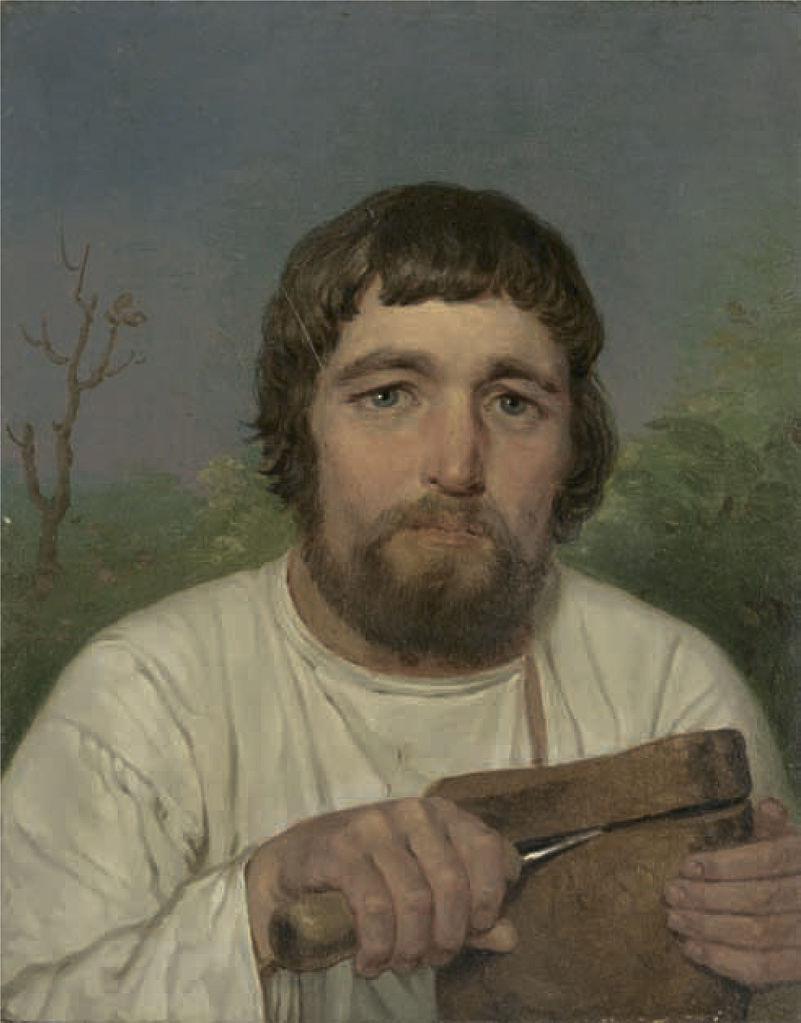 Peasant Cutting Bread, vintage artwork by Alexei Venetsianov, 12x8" (A4) Poster
