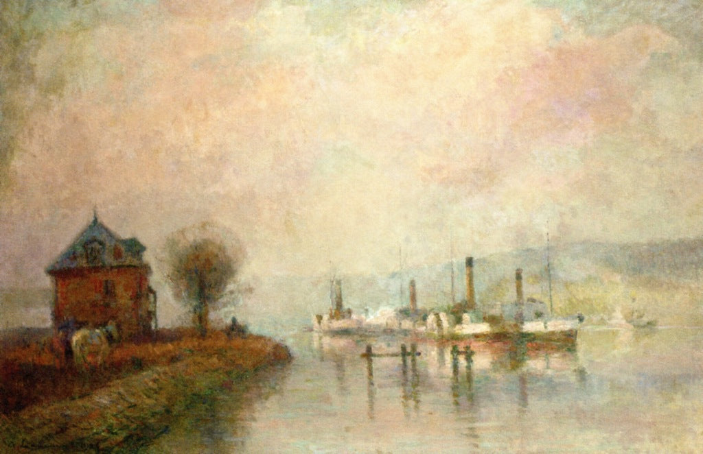 Boats on the Lower Seine, Near Bouille, End of the Journey, vintage artwork by Albert Lebourg, 12x8" (A4) Poster