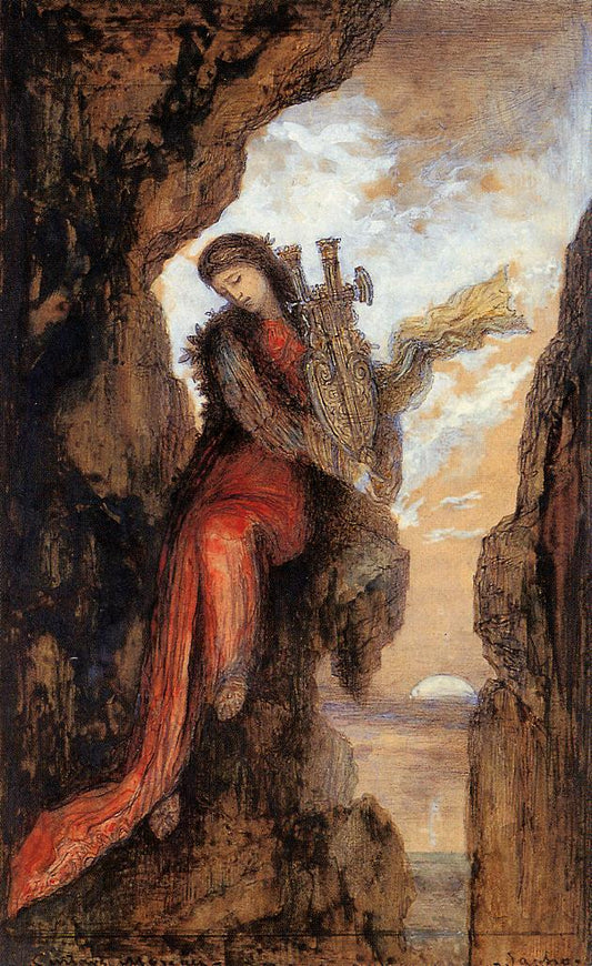 Sappho on the Cliff, vintage artwork by Gustave Moreau, 12x8" (A4) Poster