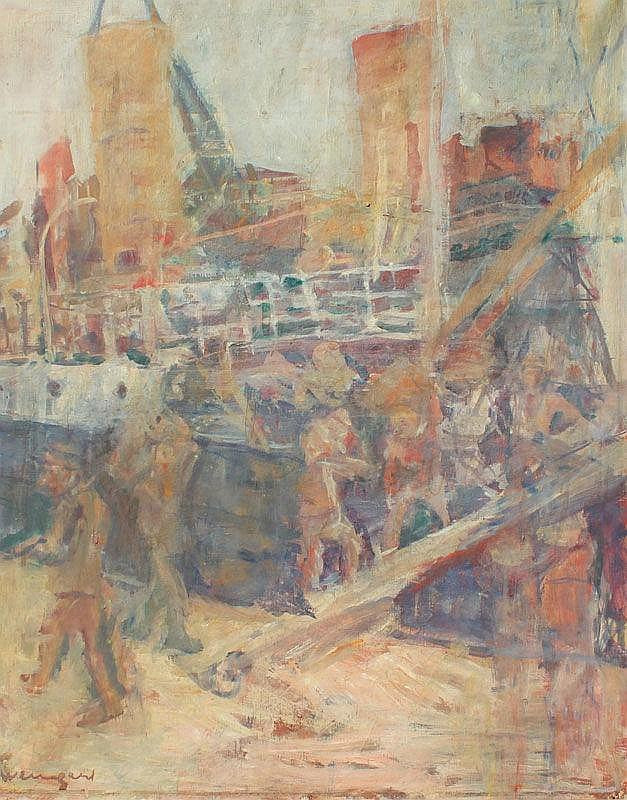 Dock Workers, vintage artwork by Joachim Weingart, 12x8" (A4) Poster