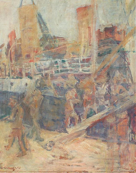 Dock Workers, vintage artwork by Joachim Weingart, 12x8" (A4) Poster