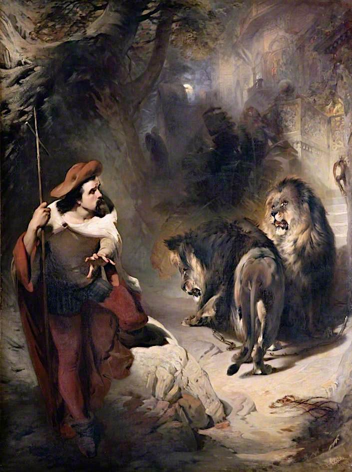 Christian and the Lions, vintage artwork by William Huggins, A3 (16x12") Poster Print