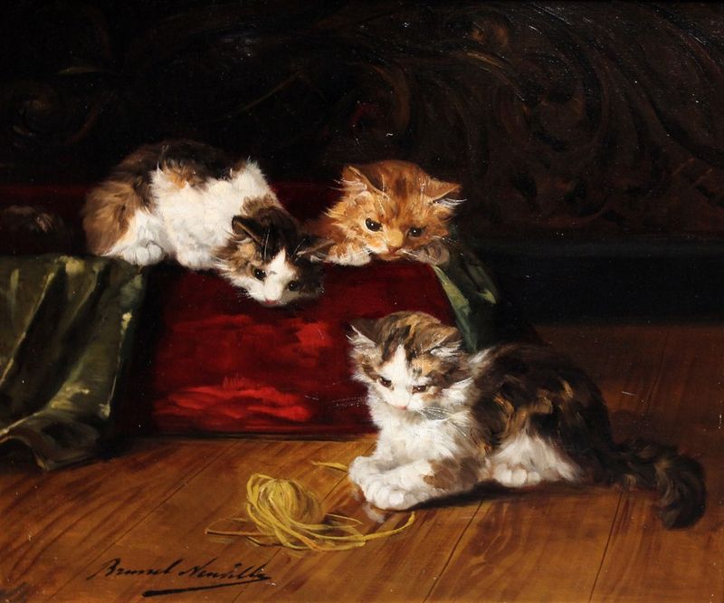 trois chatons, vintage artwork by Alfred Brunel de Neuville, 12x8" (A4) Poster