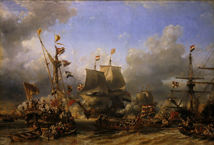 The Embarkation of De Ruyter and De Witt at Texel, 1667, vintage artwork by Eugène Isabey, A3 (16x12