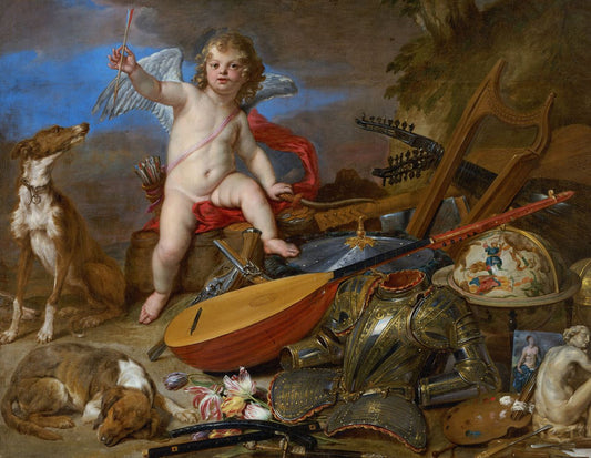 Amor as Winner, vintage artwork by Jan van den Hoecke, 12x8" (A4) Poster