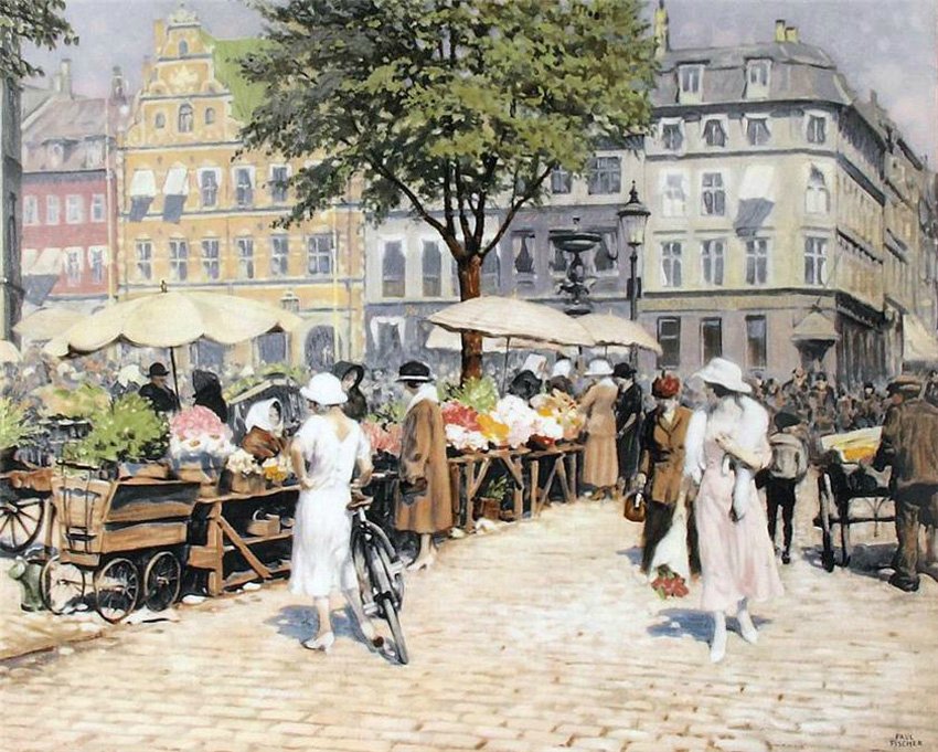 Summer, Hojbro Plads by Paul-Gustave Fischer,A3(16x12")Poster
