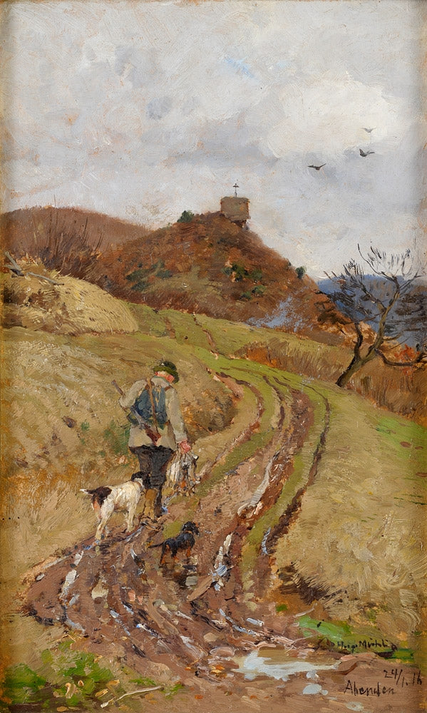 After the hunt, vintage artwork by Hugo Mühlig, 12x8" (A4) Poster