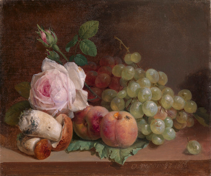 Still Life with Grapes and Roses, vintage artwork by Foma Toropov, A3 (16x12