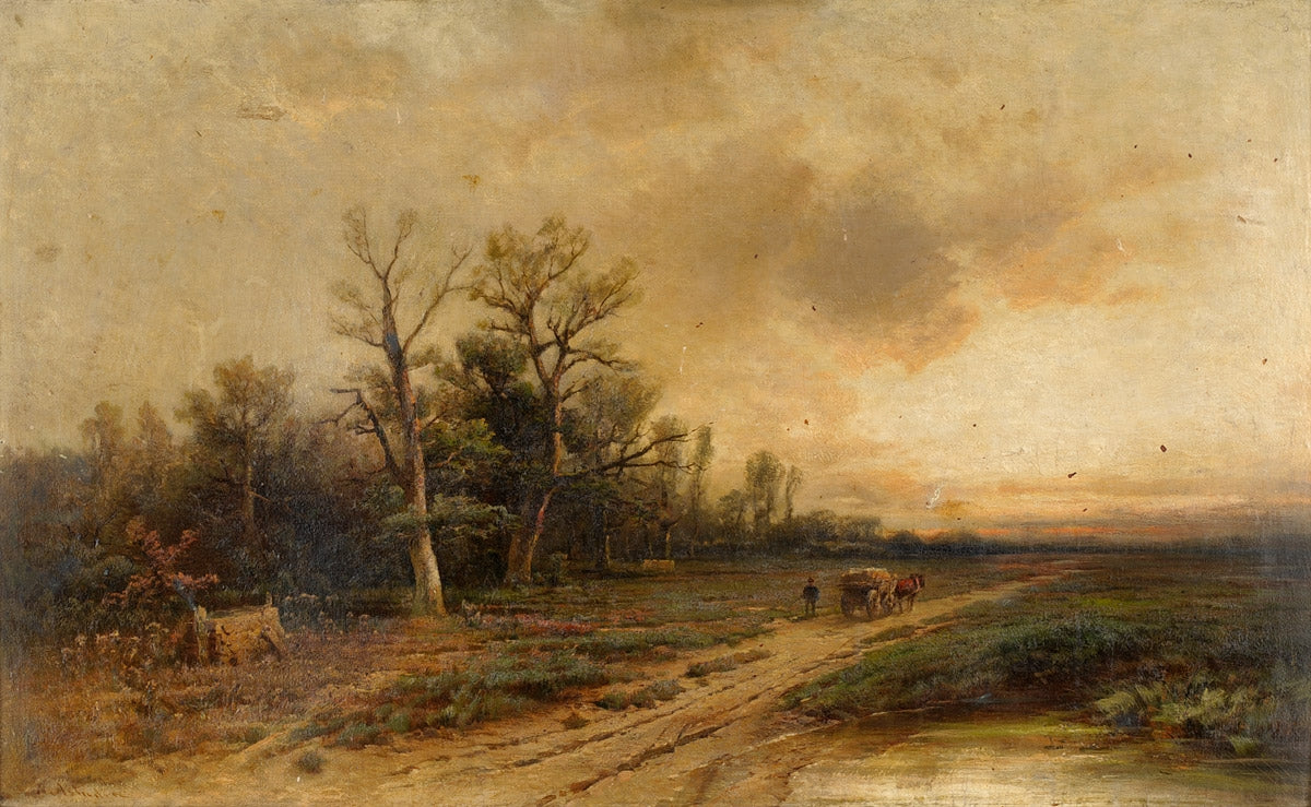 Landscape with horse-drawn cart, vintage artwork by Nicolai von Astudin, 12x8" (A4) Poster