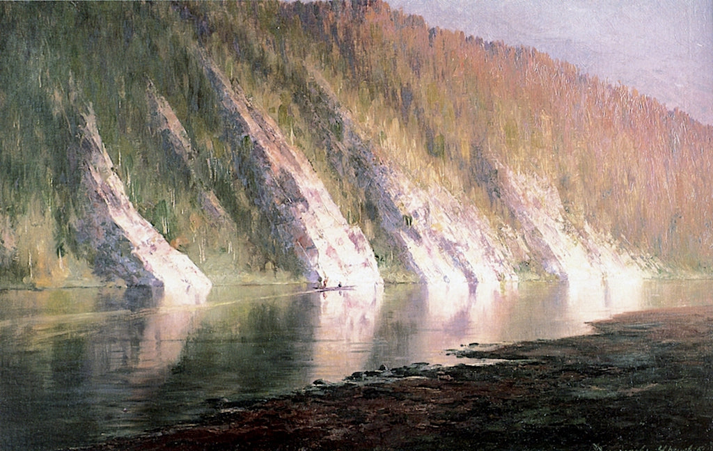 Evening on the River Kosva, vintage artwork by Alexei Denisov-Uralsky, 12x8" (A4) Poster