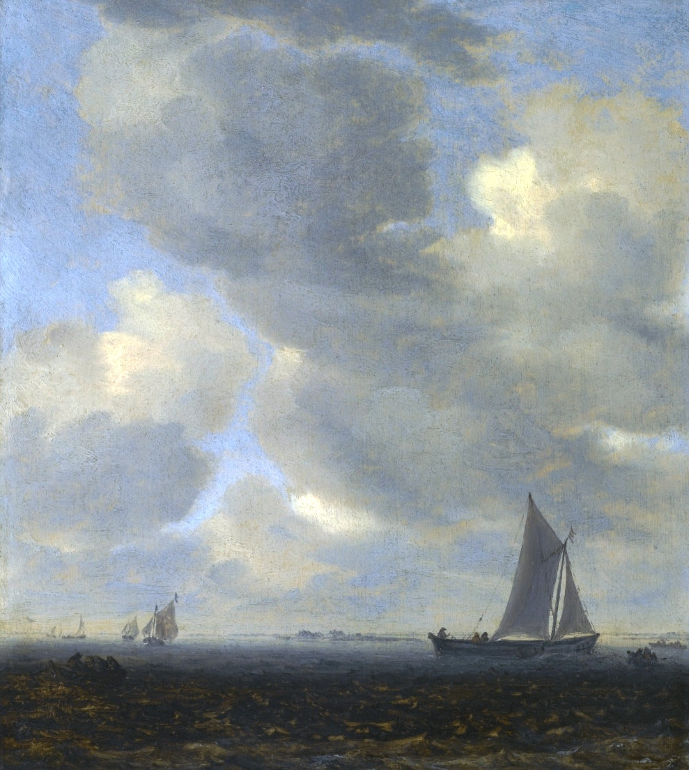 An Estuary Scene with Light Shipping, vintage artwork by Salomon van Ruysdael, 12x8" (A4) Poster
