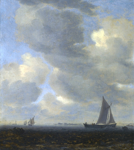 An Estuary Scene with Light Shipping, vintage artwork by Salomon van Ruysdael, 12x8" (A4) Poster