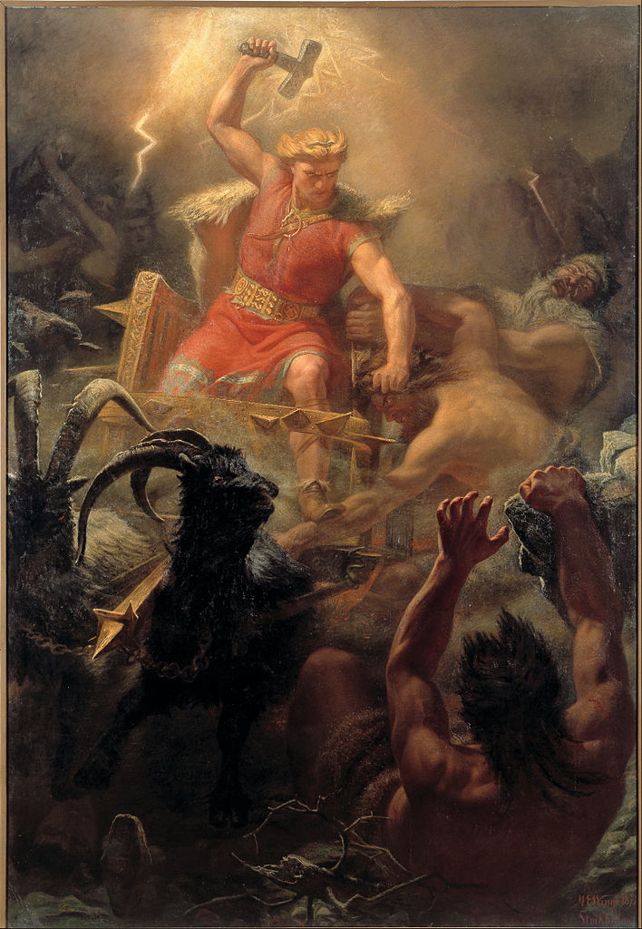 Tor's Fight with the Giants, vintage artwork by Marten Eskil Winge, 12x8" (A4) Poster