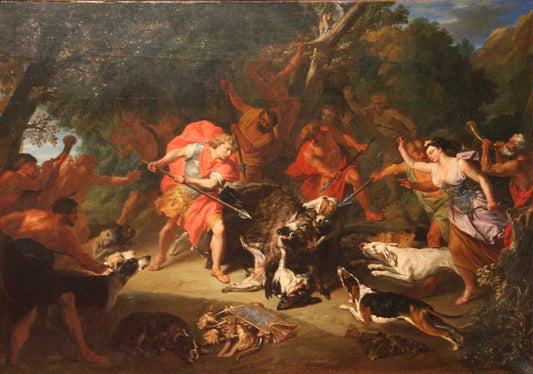 Meleager Kills the Calydonian Boar, vintage artwork by Jacob van Schuppen, 12x8" (A4) Poster