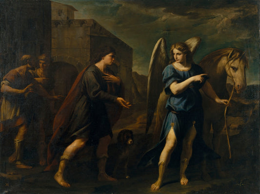 Tobias and the Archangel Raphael, vintage artwork by Andrea Vaccaro, 12x8" (A4) Poster