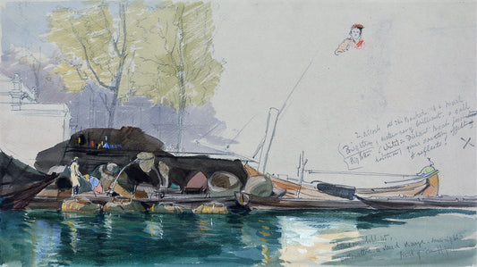 Barges on a Canal in Rotterdam, vintage artwork by James Holland, A3 (16x12") Poster Print