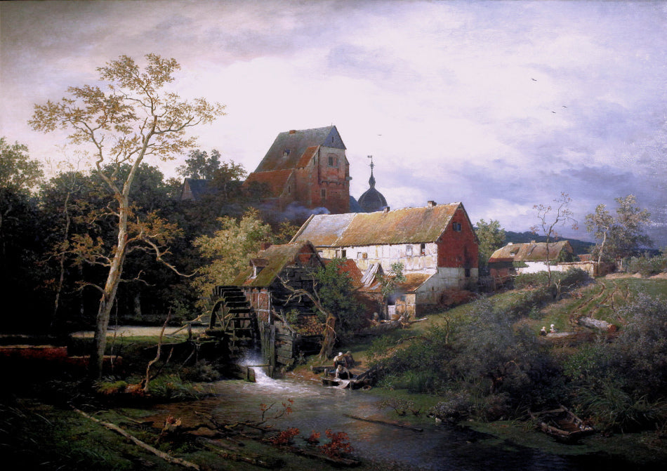 Erftmühle, vintage artwork by Andreas Achenbach, A3 (16x12") Poster Print